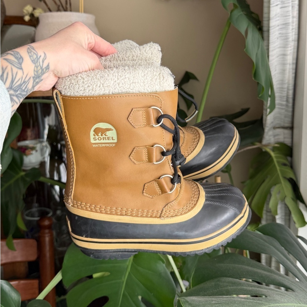 Sorel Kids Waterproof Tan and Black Boots